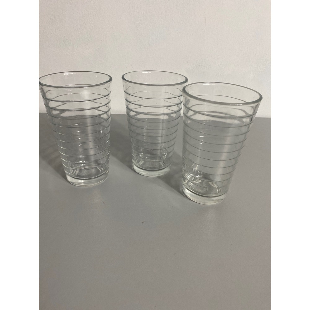 Set of 3 Clear Glass‎ Tumblers with Horizontal Ribbed Design